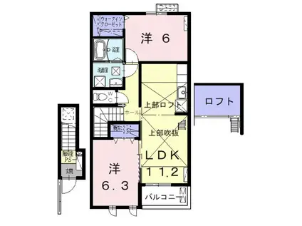 カーサ銭成(2LDK/2階)の間取り写真