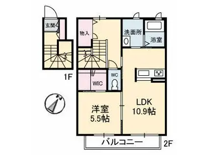 シャーメゾン江の浦II(1LDK/2階)の間取り写真