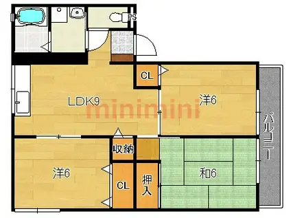 クレアトゥール新堂A棟(3LDK/1階)の間取り写真