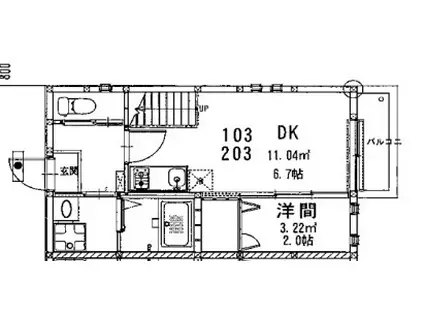 COCO千早(1SDK/1階)の間取り写真