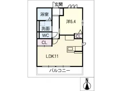 ルミエール小松(1LDK/2階)の間取り写真