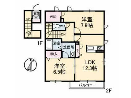 シャーメゾン ヴィラ(2LDK/2階)の間取り写真