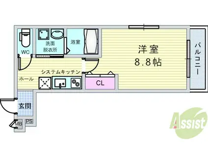 フジパレス服部本町2番館(1K/1階)の間取り写真