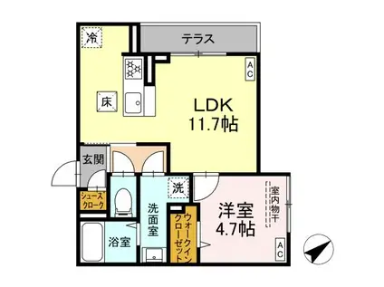 ディー パイナ 井土ケ谷中町(1LDK/1階)の間取り写真