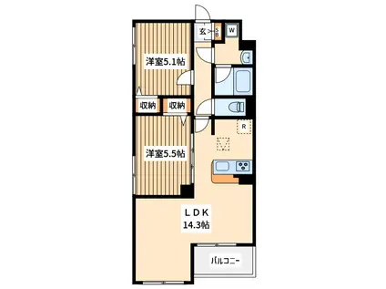 カーサ アルベロ(2LDK/1階)の間取り写真