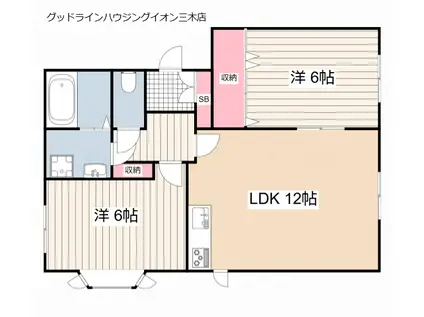 ローズガーデン 3番館(2LDK/1階)の間取り写真
