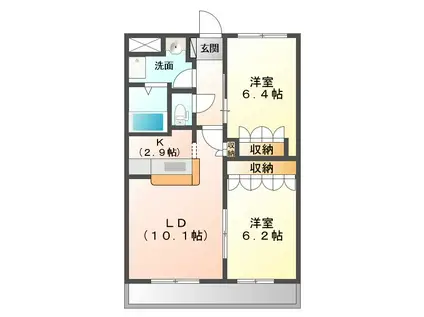 アシューレA(2LDK/2階)の間取り写真