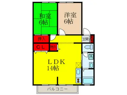 パナハイツ鉢塚II(2LDK/2階)の間取り写真