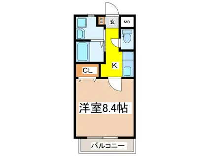 カーサ箱清水2(1K/2階)の間取り写真