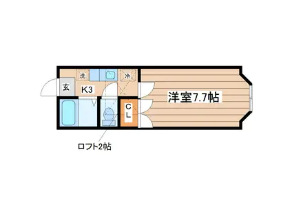 ホワイトキャッスル郡山ビレジB棟(1K/2階)の間取り写真