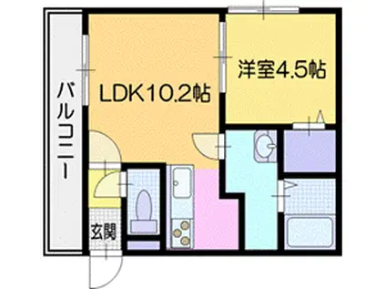 YUGOS 清田(1LDK/2階)の間取り写真