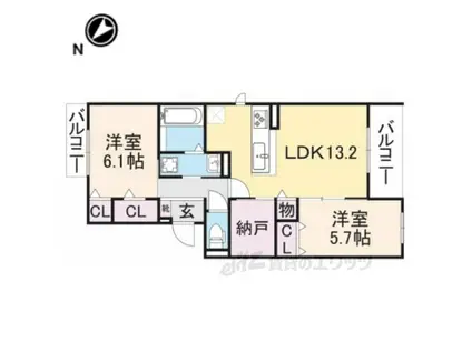 ベルフィールド西京極 西棟(2LDK/3階)の間取り写真