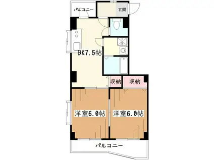 染谷ファースト(2DK/2階)の間取り写真