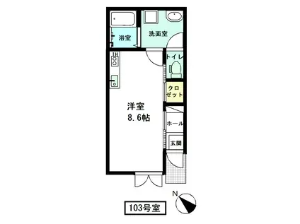 レージュ(ワンルーム/1階)の間取り写真