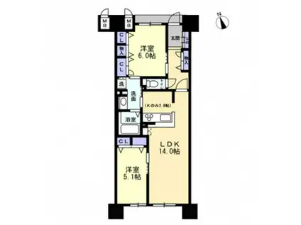 アルファライフ玉藻公園(2LDK/9階)の間取り写真