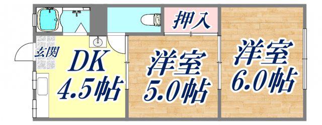 門戸東ハイツ(2DK/2階)の間取り写真