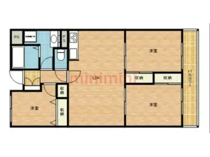 万葉ハイツ 水無瀬(3LDK/4階)の間取り写真