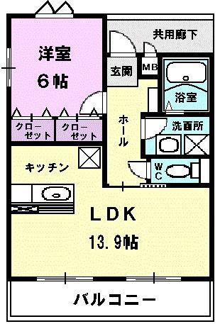 ル・キャステル(1LDK/4階)の間取り写真