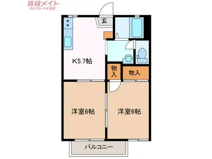 ハイマート西林(2K/2階)の間取り写真