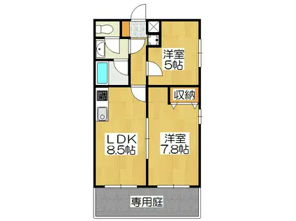 元土御門(2LDK/1階)の間取り写真