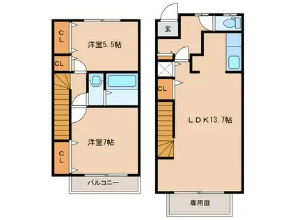 アルシェコートB(2LDK/1階)の間取り写真