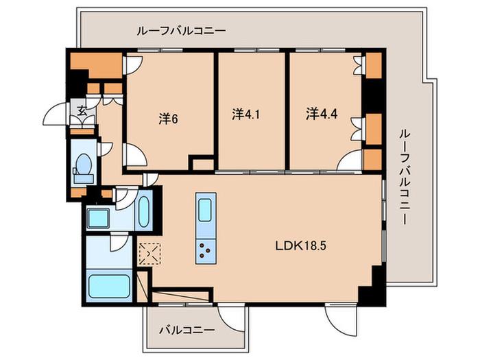 クレストコート旗の台(3LDK/5階)の間取り写真