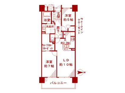 川崎サイトシティIV番館(2LDK/6階)の間取り写真