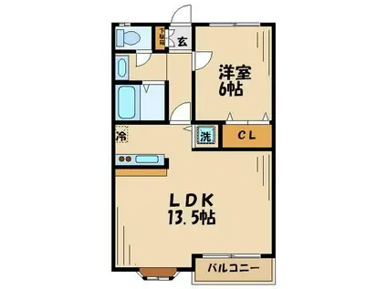 リヴェール(1LDK/2階)の間取り写真