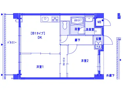 RUSCELLIO -ルシェリオ-(2DK/3階)の間取り写真