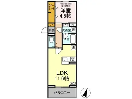 リシェスみのり台 A棟(1LDK/1階)の間取り写真