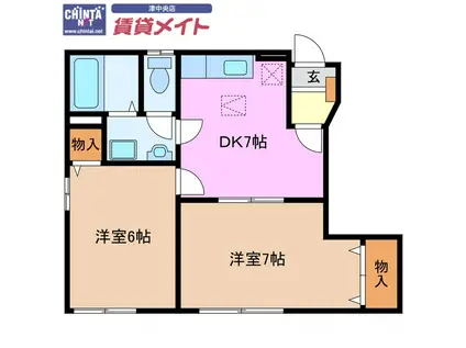 パルク・ド・ポワールC(2DK/1階)の間取り写真