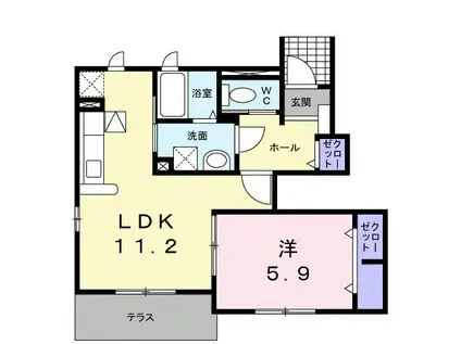 ベルナティオII(1LDK/1階)の間取り写真