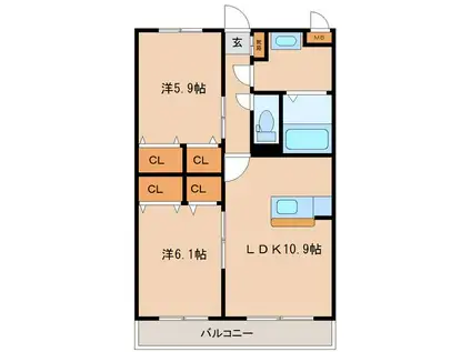 SILVER FERN(2LDK/2階)の間取り写真