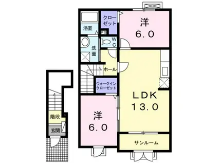 スパシアスW(2LDK/2階)の間取り写真