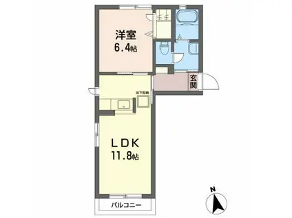 リバーサイドサカエ(1LDK/1階)の間取り写真