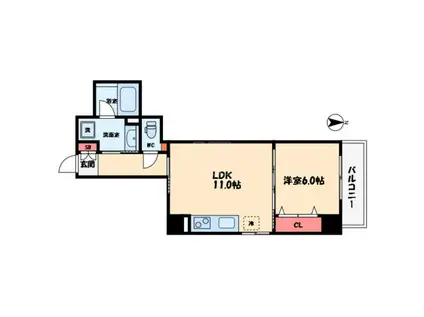 ディオスカーボ難波(1LDK/10階)の間取り写真