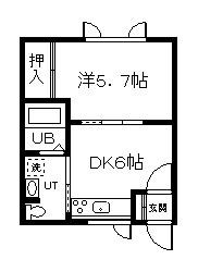 ヒルズC(1DK/2階)の間取り写真
