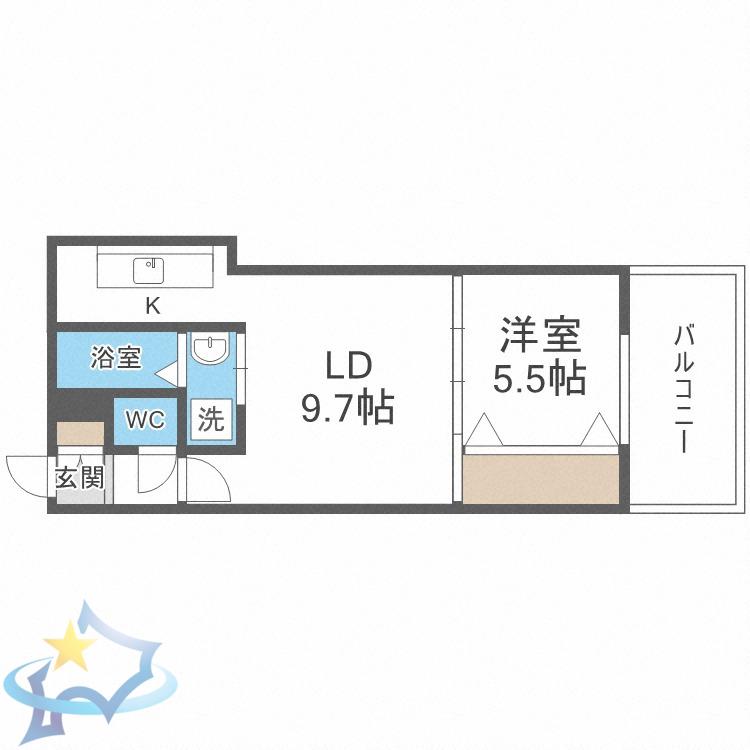 リヴェール山鼻(1LDK/5階)の間取り写真
