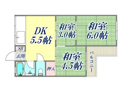 武庫メインハイツ(3DK/4階)の間取り写真
