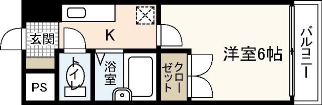 グランディールKY(1K/4階)の間取り写真
