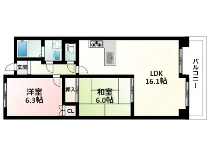 プレーヌ緑地公園(2LDK/2階)の間取り写真