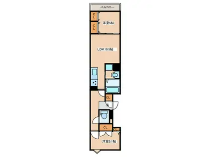 クリエオーレ誉田(2LDK/1階)の間取り写真