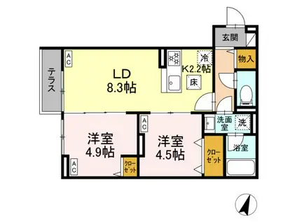 セレスティア中央 II(2LDK/1階)の間取り写真