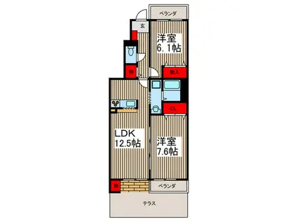 アーベント B(2LDK/1階)の間取り写真