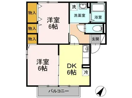 アンソレーヌ B棟(2DK/2階)の間取り写真