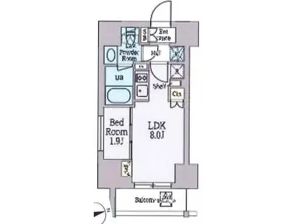 クレストコート上野(1LDK/11階)の間取り写真