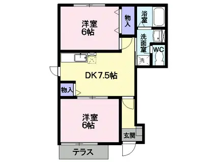 シュトラーセ七浦(2DK/1階)の間取り写真
