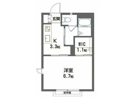 東山コートB(1K/2階)の間取り写真