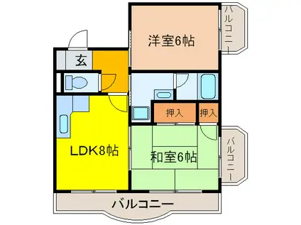 ルネ山本(2LDK/4階)の間取り写真