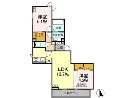 D-CHAMBRE元新町(2LDK/3階)の間取り写真